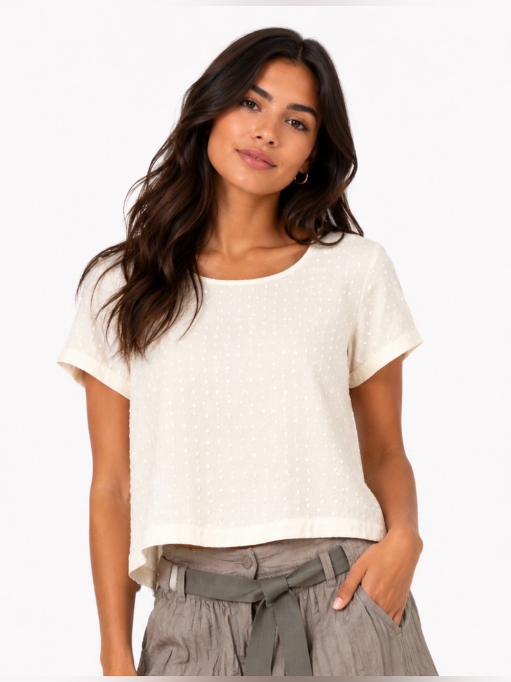 Bar III Textured White Diamond Cropped-Blouse (NWOT)